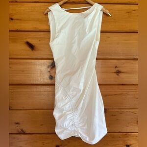 ZARA Ruched Open Back White Stretchy Mini Lined  Dress L